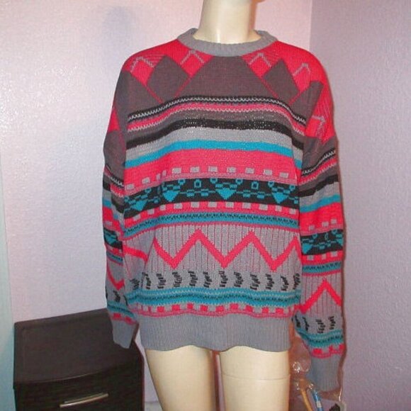 90s Vtg Sears Men's Sweater Size XL Pullover Crop Psychedelic Colorful Y2K - Picture 1 of 7